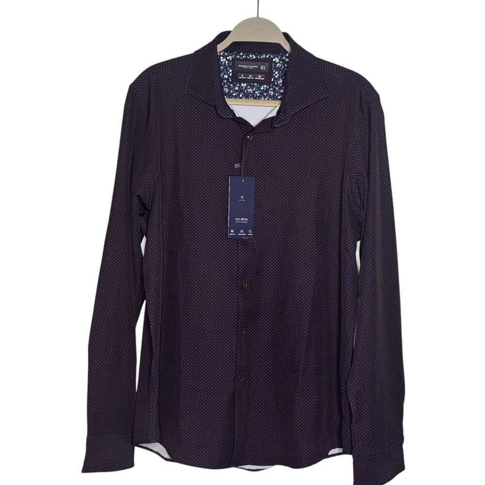 Denim & Flower Men's Tech Comfort Buttondown Shirt Navy Red Dots Size Large - Picture 6 of 6
